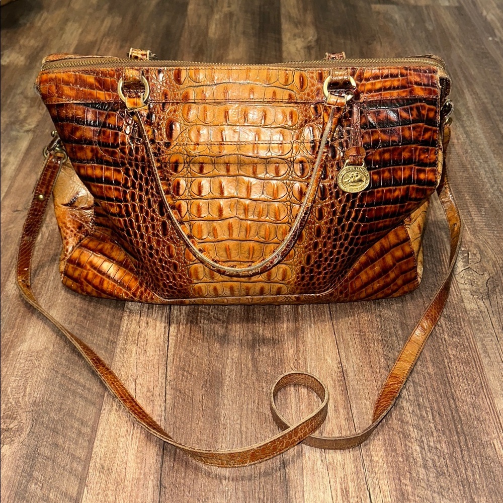 Brahmin Croc-Embossed Satchel‎ Pecan